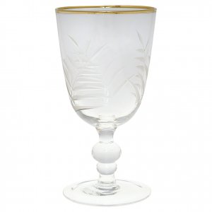 GreenGate Wineglass with cutting and golden edge - handmade (8 x 15 cm)