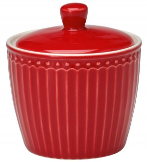 GreenGate Sugar pot with lid Alice red 120ml - Ø 8.5 cm