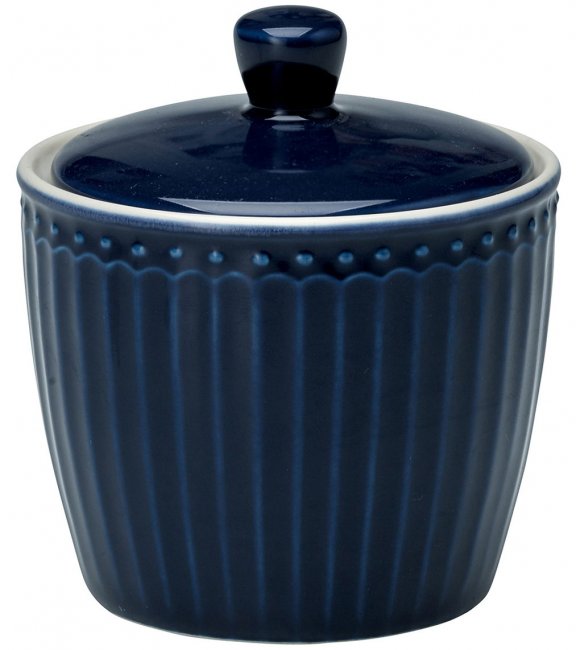 GreenGate Sugar pot wit lid Alice dark blue 120ml - Ø 8.5 cm - Click Image to Close