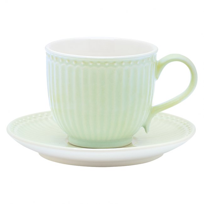 GreenGate Tasse mit Unterteller Alice pale green 225 ml - zum Schließen ins Bild klicken