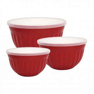 GreenGate Plastic Bowls with lid Alice red (set of 3) Ø 26 cm | 4500 ml