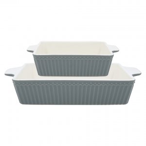 GreenGate Ovenschalen Alice stone grijs rechthoekig (set of 2) (klein)