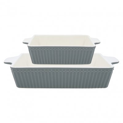 GreenGate Ovenschalen Alice stone grijs rechthoekig (set of 2) (klein)