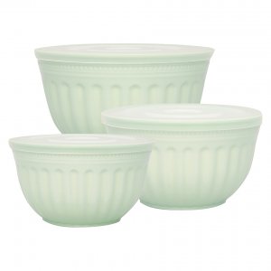GreenGate Plastic Bowls with lid Alice pale green (set of 3) Ø 14 cm | 4500 ml