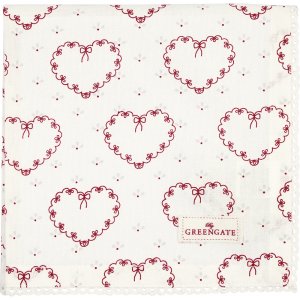 GreenGate Katoenen server met kant Layla heart wit (40 x 40 cm)