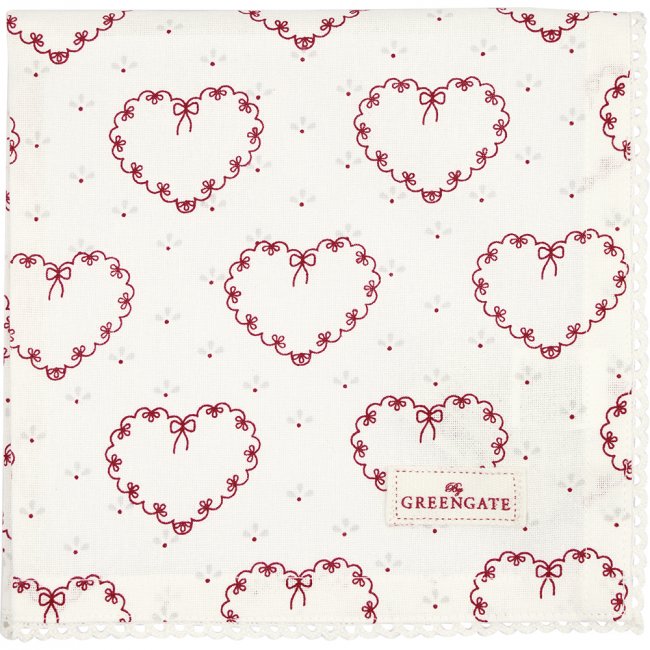 GreenGate Katoenen server met kant Layla heart wit (40 x 40 cm) - Klik op de afbeelding om het venster te sluiten