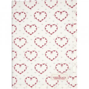 GreenGate Katoenen theedoek Layla heart wit (50 x 70 cm)