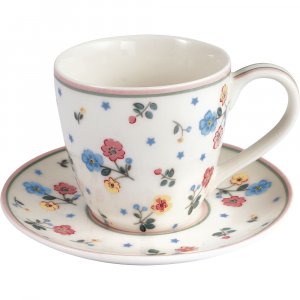 GreenGate Espresso mug and saucer Adelena white