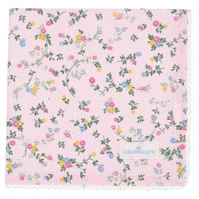 GreenGate Baumwolle Stoffserviette mit Spitze Leona pale pink (40 x 40 cm)