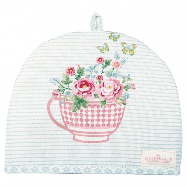 GreenGate Teekannenwärmer (Tea cosy) Alma flowers white (26 x 28 cm) - zum Schließen ins Bild klicken