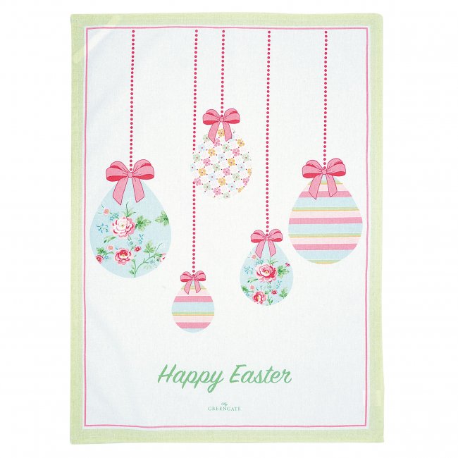 GreenGate Theedoek piece printed Alma Easter wit (50 x 70 cm) - Klik op de afbeelding om het venster te sluiten