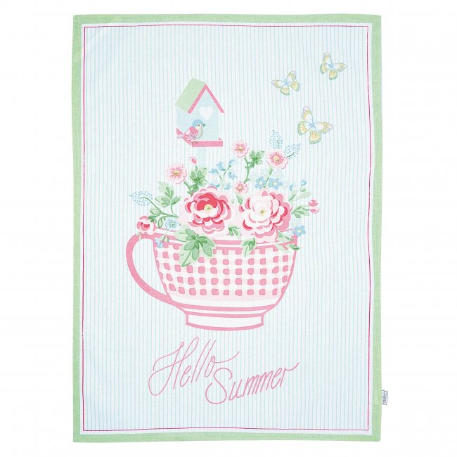 GreenGate Theedoek piece printed Alma summer wit (50 x 70 cm) - Klik op de afbeelding om het venster te sluiten