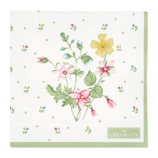 GreenGate Papieren servetten Fiola wit klein (20 pcs.) 25x25cm - Klik op de afbeelding om het venster te sluiten