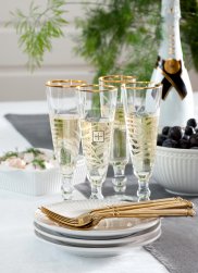 GreenGate Champagne glass with cutting and golden edge (6 x 20 cm)