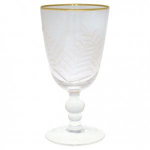 GreenGate Wineglass Clear with cutting and golden edge - handmade(8,2 x 16)