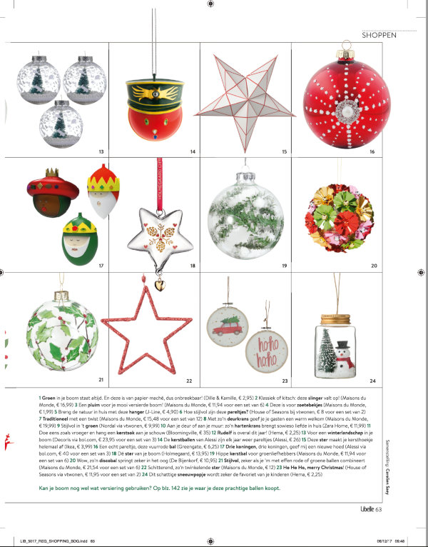 Kerstballen in woonblad Libelle